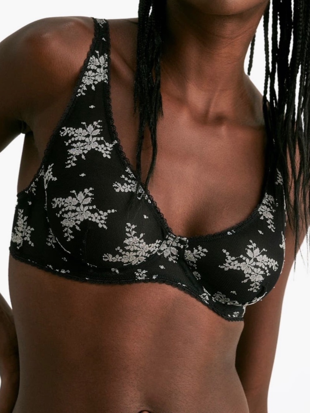 Free People Talk About It Mesh Underwire Bra Black Floral Sheer Lace NWT